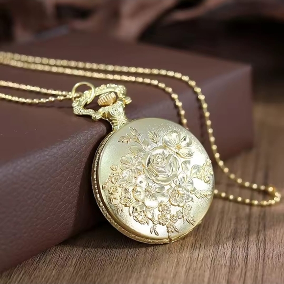 Jewelry - Luxury gold color quartz pocket watch double-side painting fashion design chain